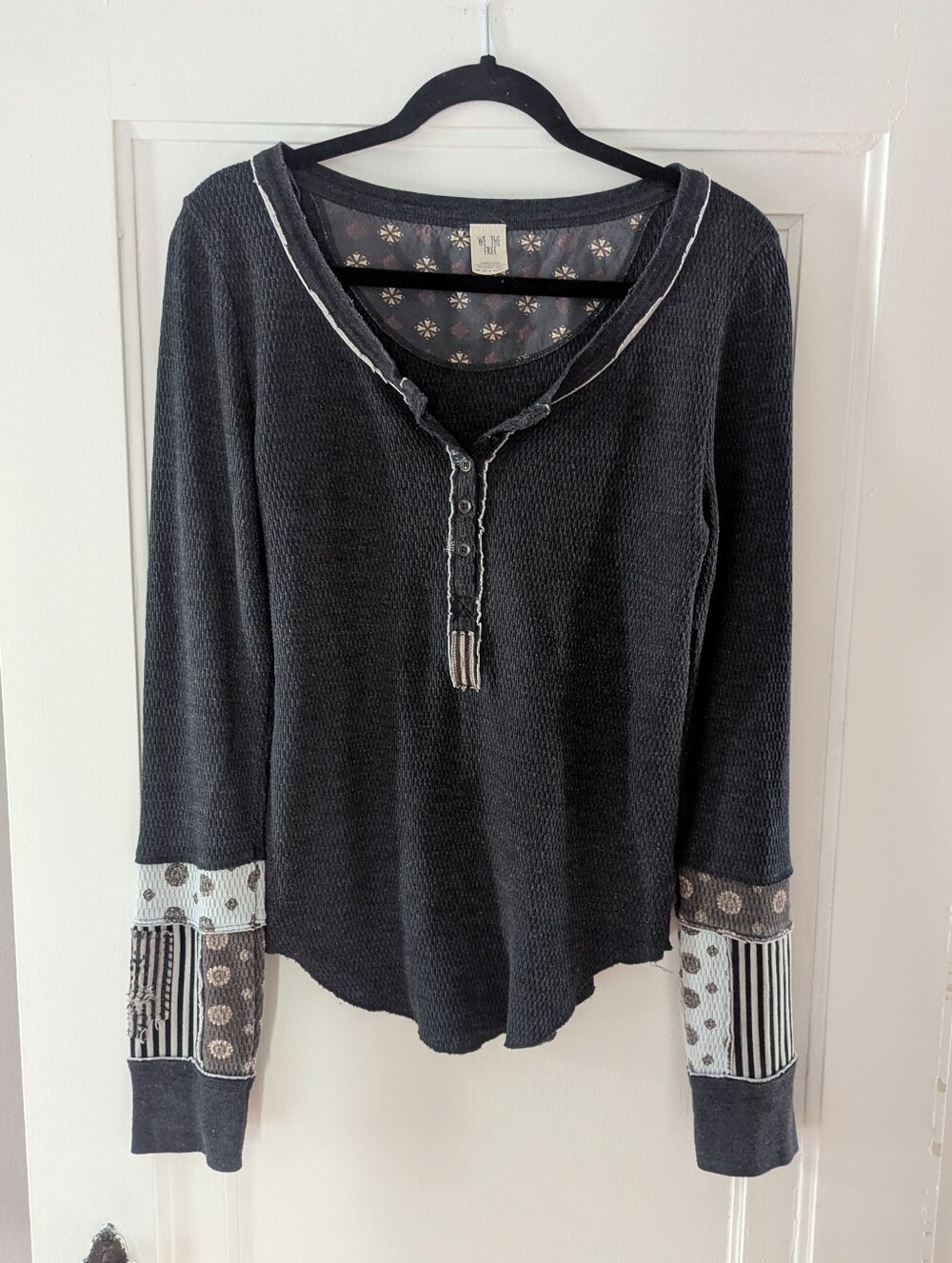 Free People Patchwork Henley Top